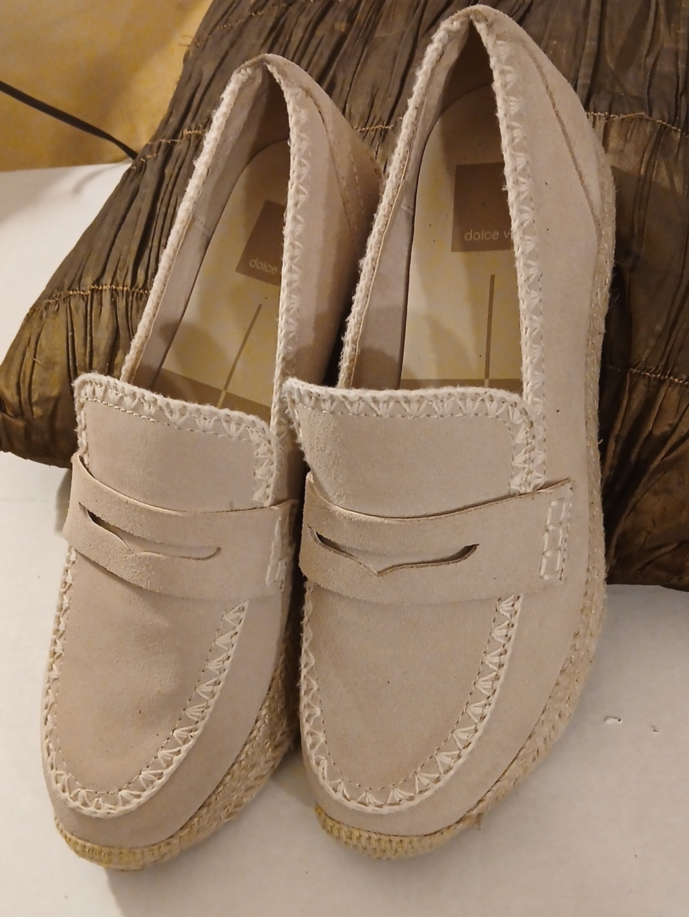 Dolce Vita Womens Beige Whipstitch Toe Suede Leather Platform Penny Loafers 8.5
